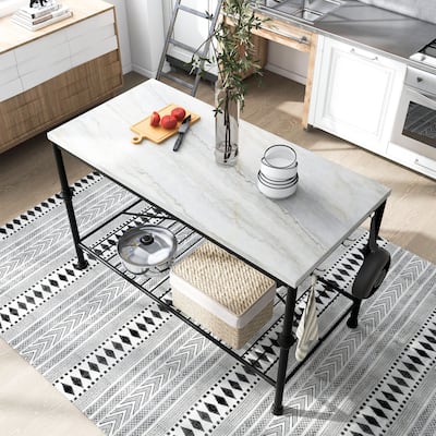 Avya White Genuine Marble 58" Kitchen Island by Furniture of America