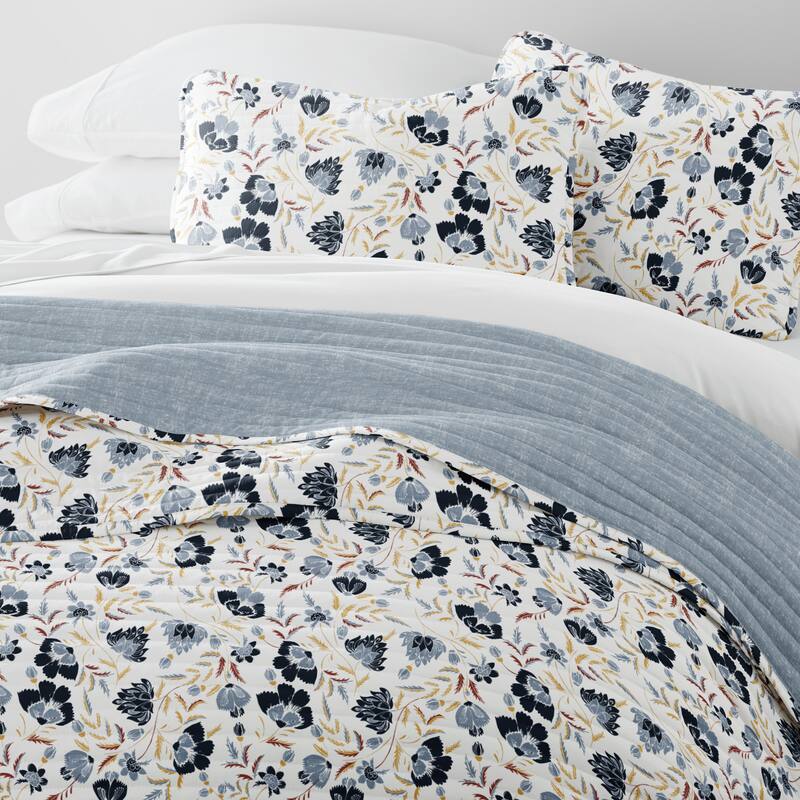 Becky Cameron All Season 3 Piece Floral Reversible Quilt Set - Light Blue - Queen