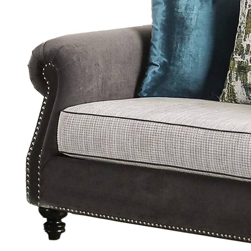 Loveseat with Rolled Arms and 4 Accent Pillows, Gray