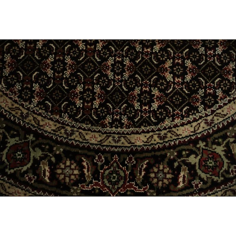 Hand Knotted Oriental 100% Wool Carpet Traditional Floral Black Tabriz-Mahi Area Rug - 4' 2'' X 4' 1''