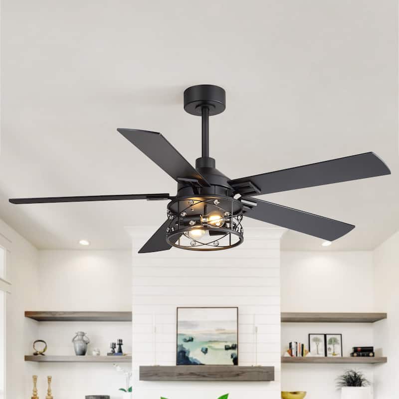 52-inch Reversible 5-Blade Caged Ceiling Fan with Remote and Light Kit