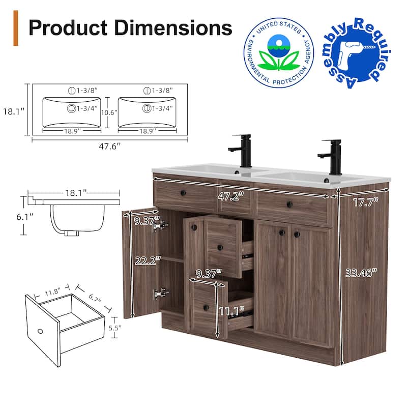 36"/48"/60"/72" Bathroom Vanity Set with Sink & Faucet