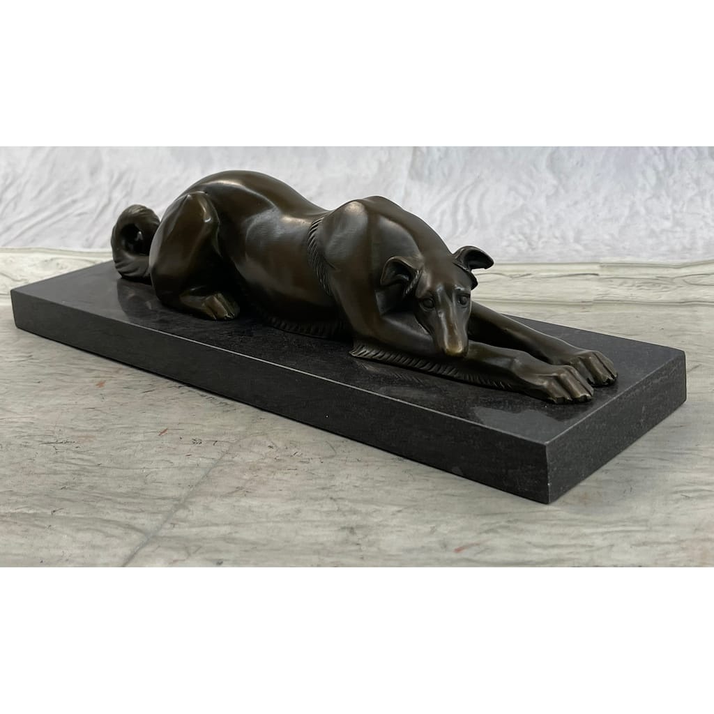 Signed Carvin Patient And Loving Greyhound Dog Bronze Art Deco Sculpture Statue