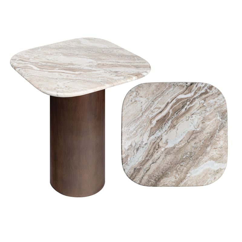 Kaito 18" Round Marble/Wood Accent Table - 15.75L x 15.75W x 18H