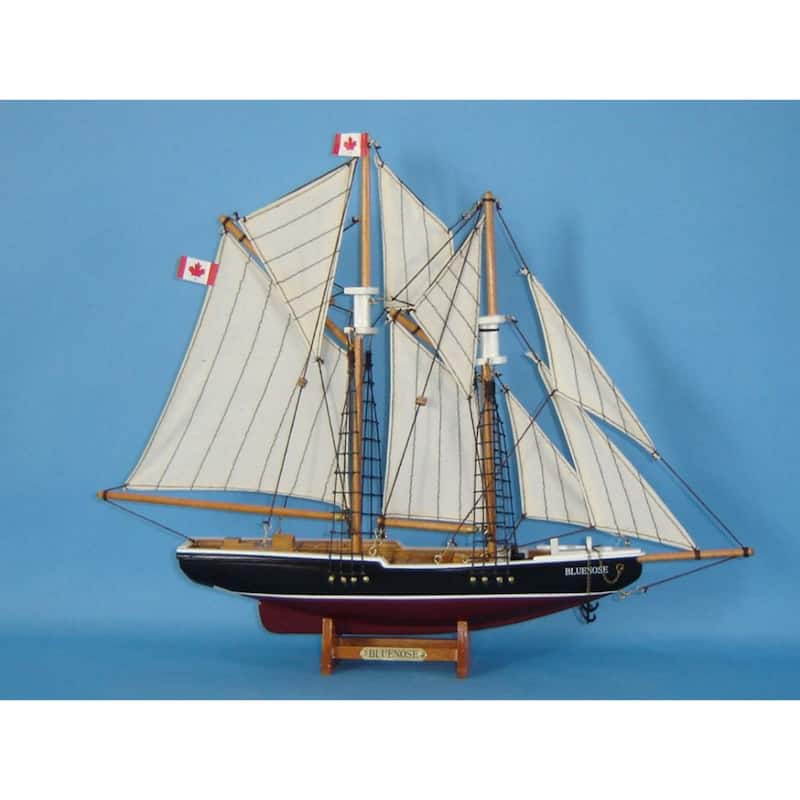 17" White Wooden Bluenose Model Sailboat Ideal for Nautical Decoration Accent - 17" L x 3" W x 14" H