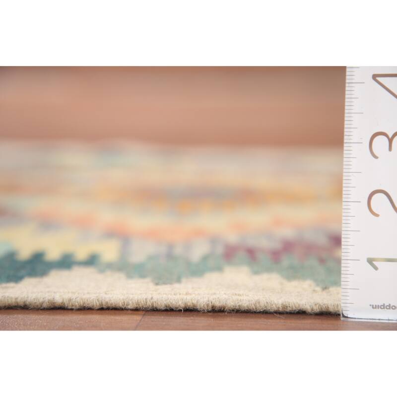 Hand Woven Oriental 100% Wool Carpet Southwestern Geometric Multi-Colored Kilim Runner Rug - 12' 3'' X 2' 9''