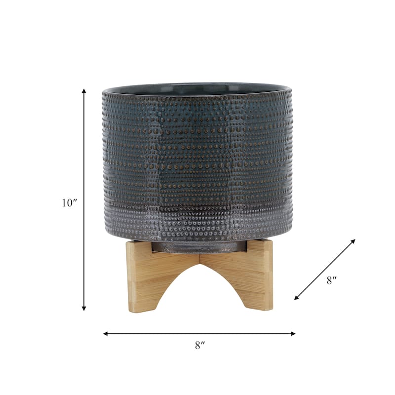 Sagebrook Home Ceramic Planter with Natural Wood Stand