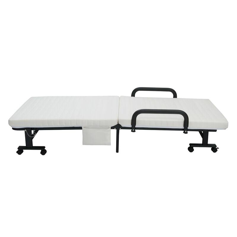 Adjustable Folding Guest Bed Frame with Mattress and Wheels
