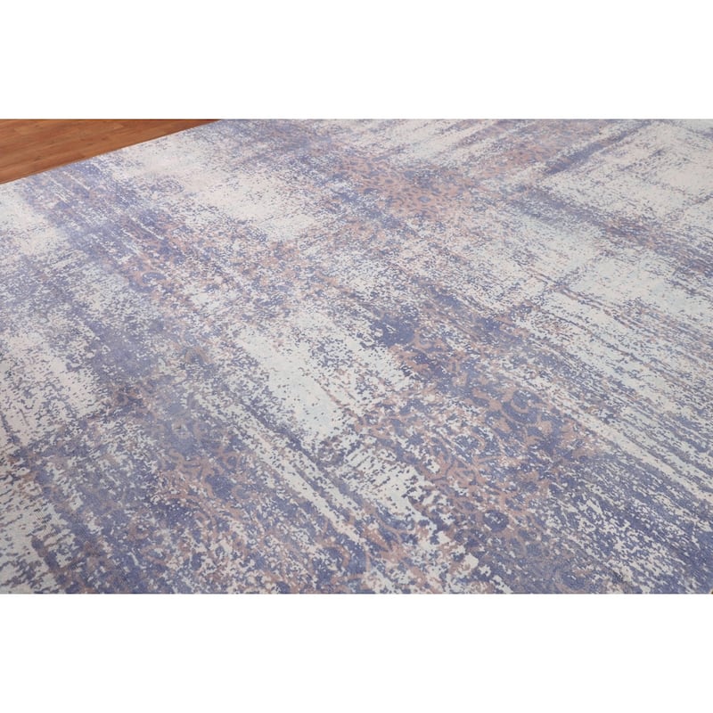 Contemporary Abstract Area Rug Handmade Blue Wool Carpet - 8'0" X 10'2"