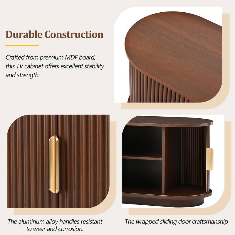 Wooden TV Stand with Sliding Tambour Door for TVs up to 75", Fluted TV Cabinet Media Console Table for Living Room