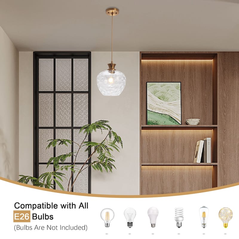 1-Light Modern Hammered clear Glass Pendant Light for Kitchen Island - N/A