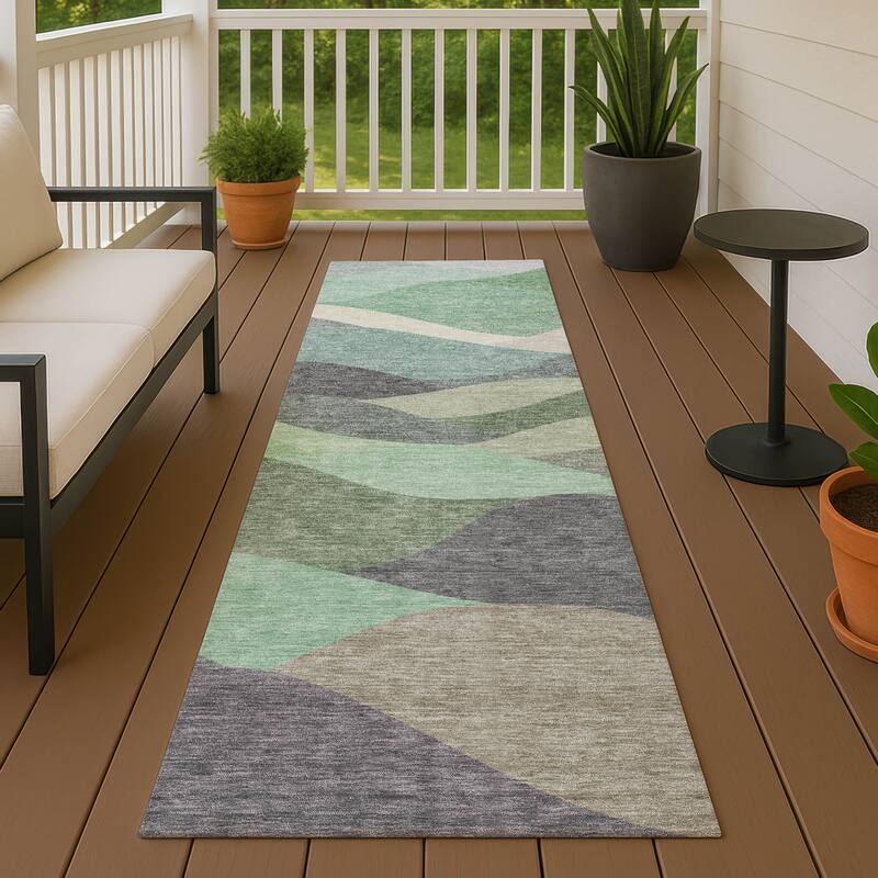 Machine Washable Indoor/ Outdoor Modern Horizon Chantille Rug - Sage - 2'3" x 7'6"