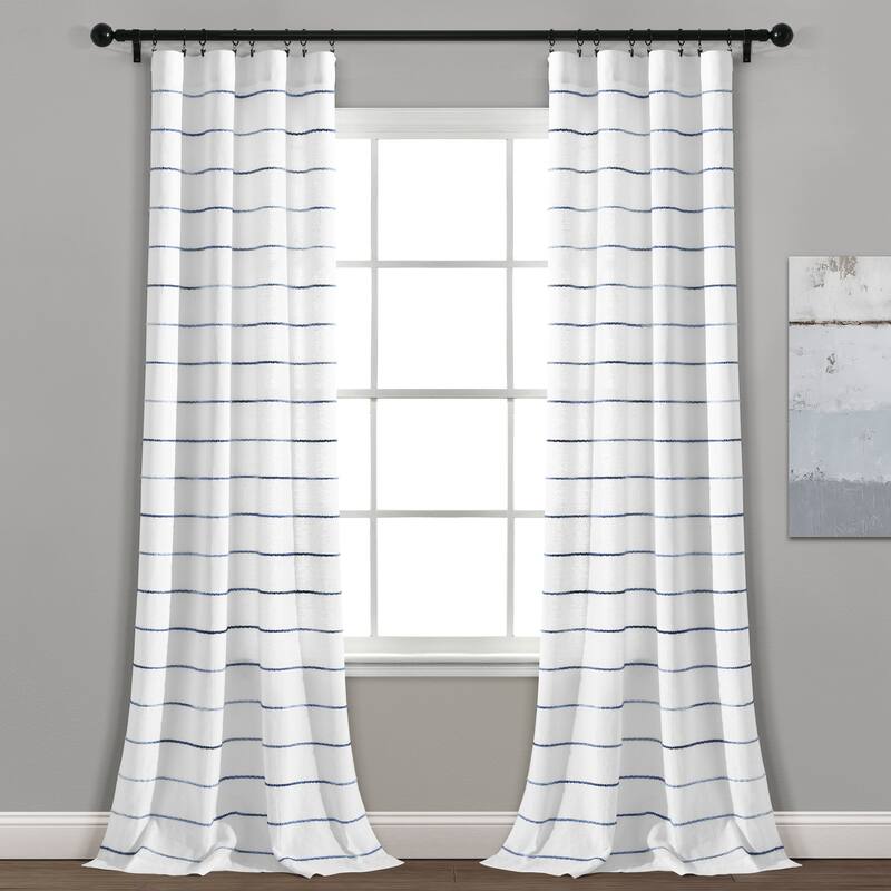 Carson Carrington Pajebo Ombre Stripe Cotton Curtain Panel Pair - 40"w x 95"l - Navy