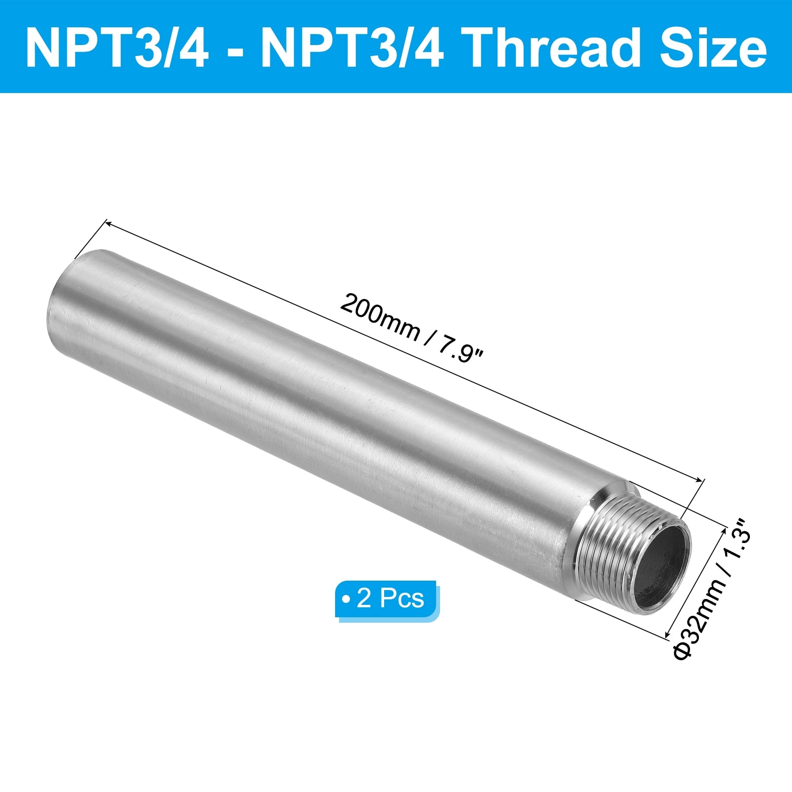 304 Stainless Steel Pipe Fitting Nipple Cast Pipes Coupling Fittings Connector - Silver