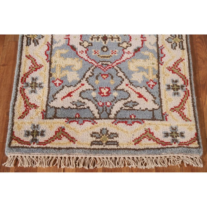 Geometric Grey Oushak Area Rug Handmade Wool Carpet - 2'0"x 3'0"