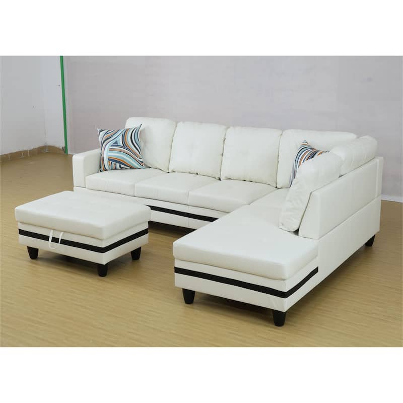 KISRAIS 103" Wide 3-Piece Vegan Leather Sectional Sofa Set - 103.5"W*74.5"D*35"H