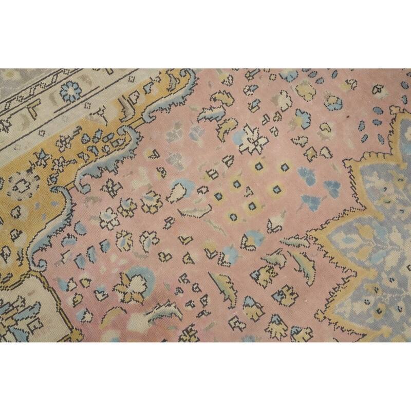 Hand Knotted Oriental 100% Wool Carpet Traditional Floral Pink Tabriz Area Rug - 10' 8'' X 7' 10''