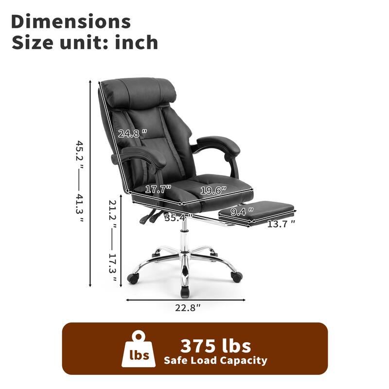 Office Adjustable Height Executive Desk Chair with Foot Rest Comfortable Computer Chair High Back Reclining Gaming Chair