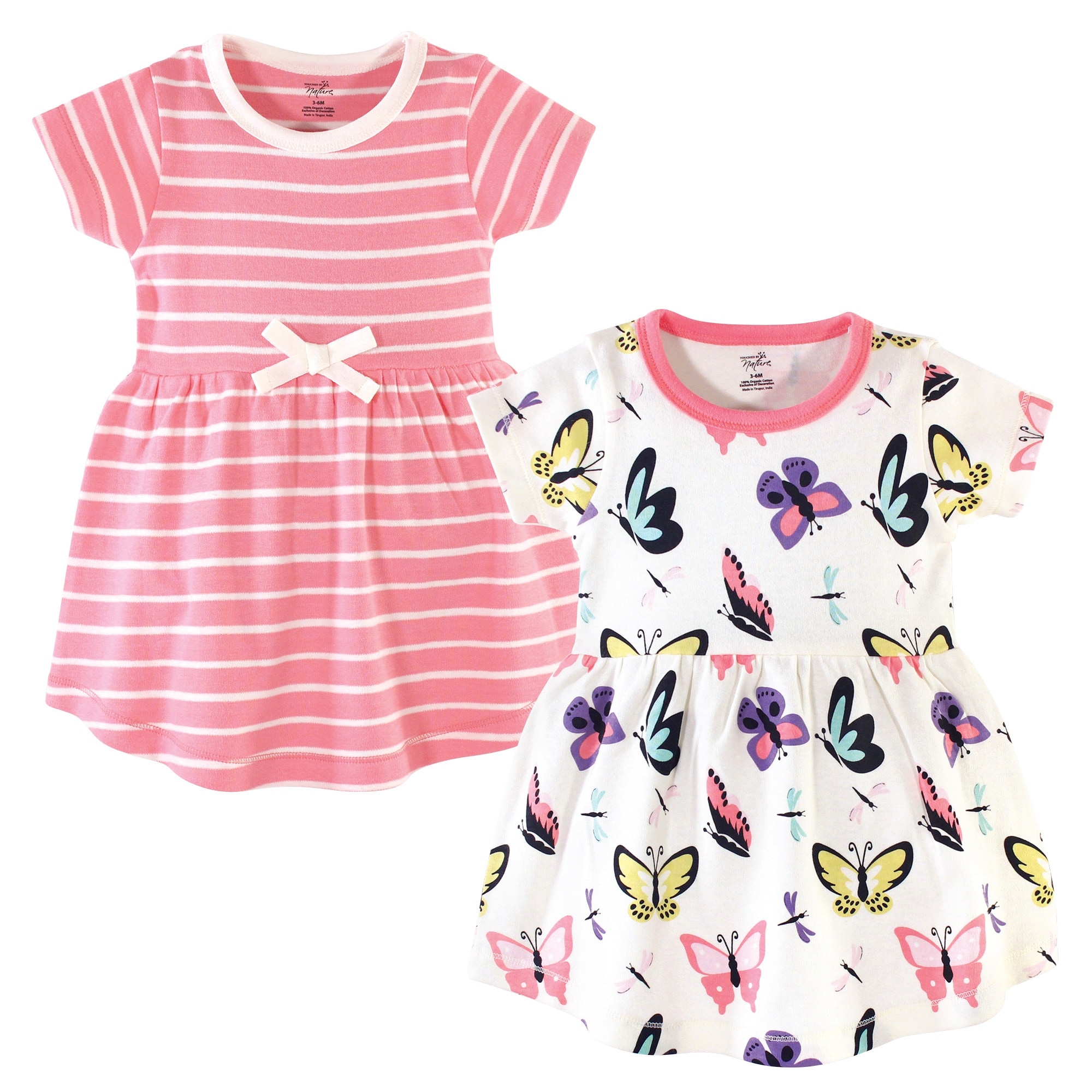 Touched by Nature Baby Girl Organic Cotton Short-Sleeve Dresses 2pk, Butterflies and Dragonflies