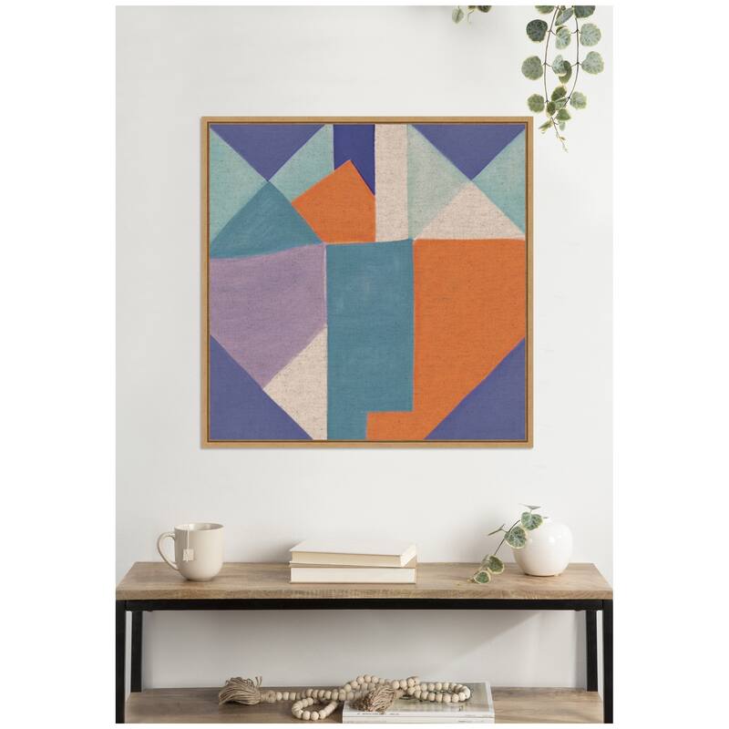 Kate and Laurel Sylvie Painterly Soft Geometric Shapes Neutral Linen Framed Canvas by The Creative Bunch Studio