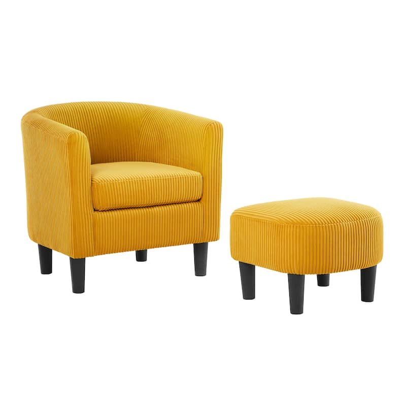 26.38" Corduroy Arm Chair with Ottoman - Yellow