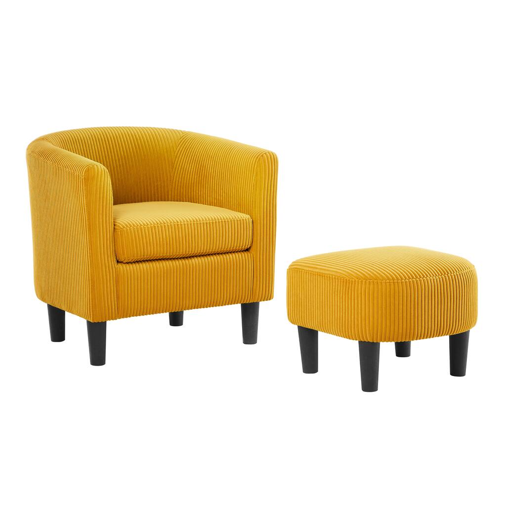Yellow Modern 26.4" Corduroy Arm Chair with Ottoman