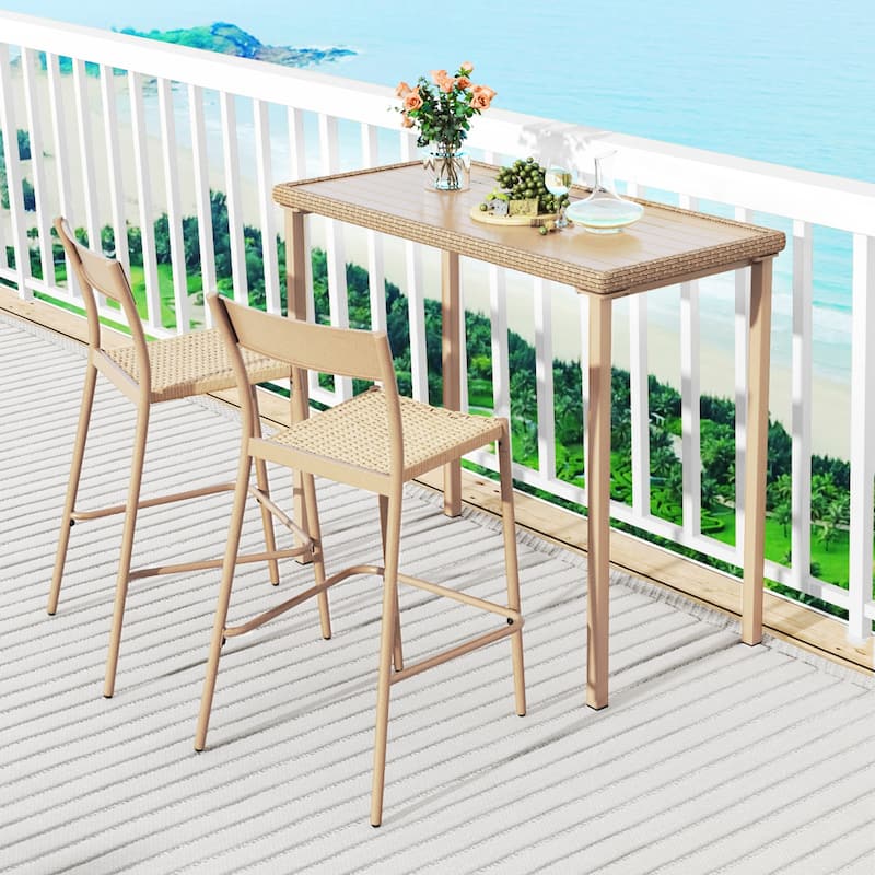 Gymax 3 Pieces Patio Bar Table Set Outdoor Bar Height Table & 2