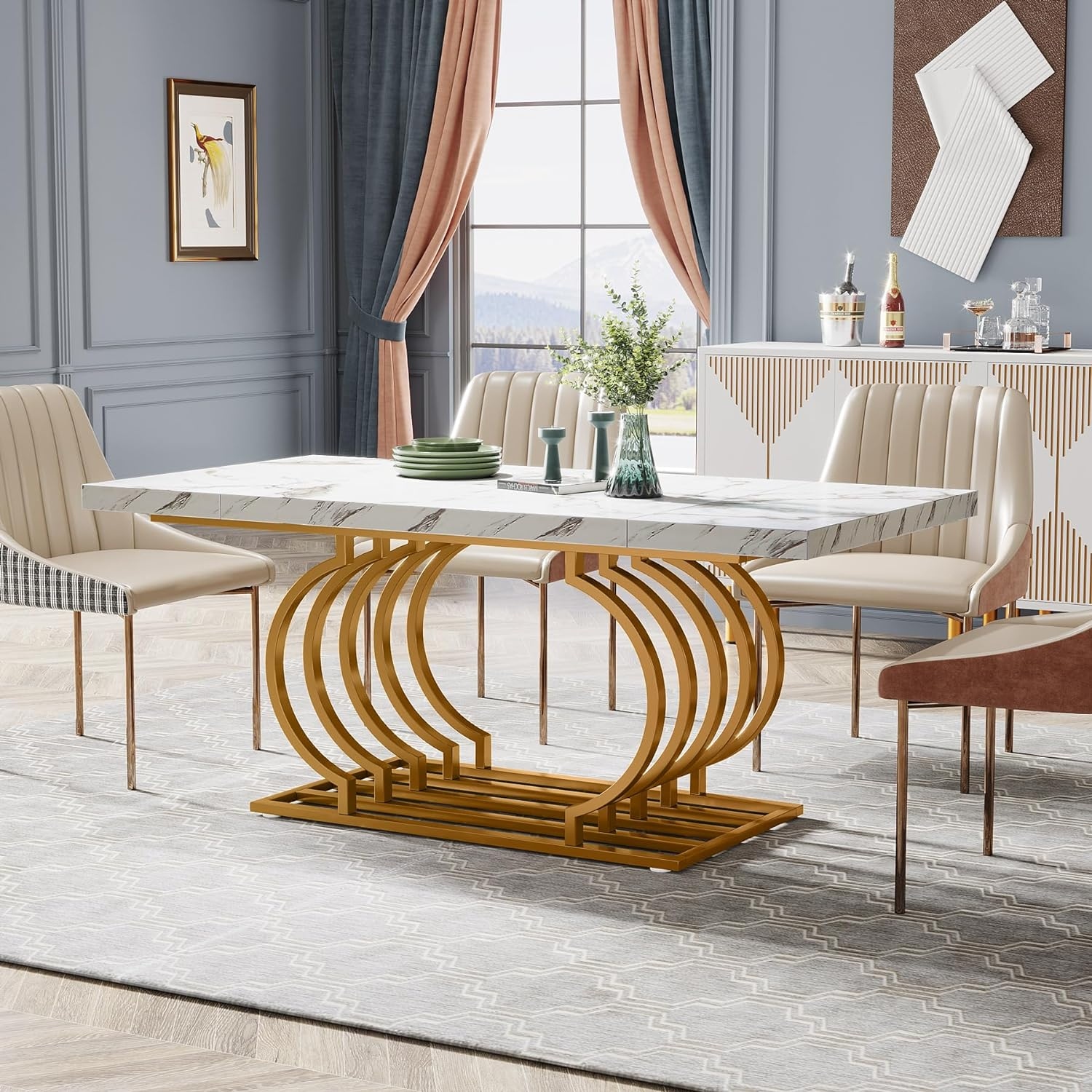 63 Inches Modern Dining Table for 6 People - On Sale - Bed 63 Inches Modern Dining Table for 6 People - On Sale - Bed