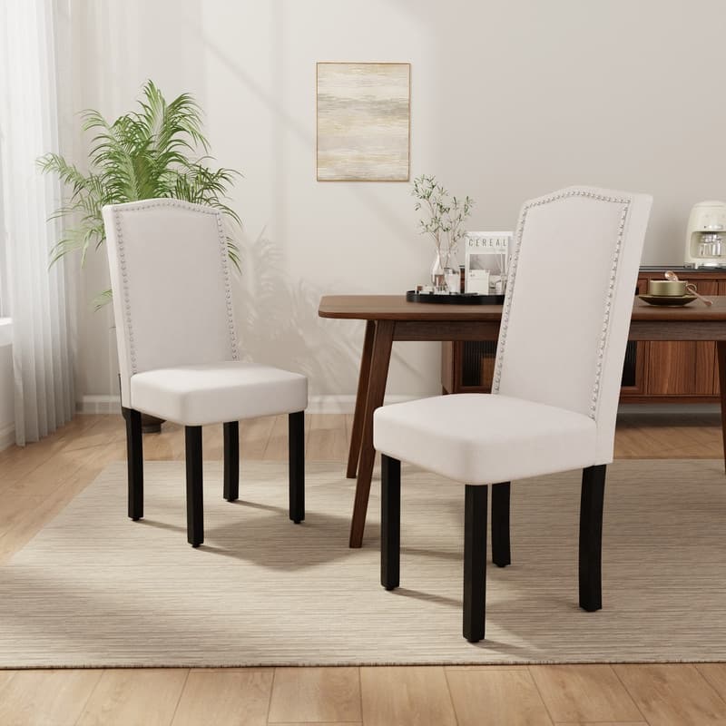 Dining Chairs With Upholstered Fabric - Set of 2 - Beige Linen