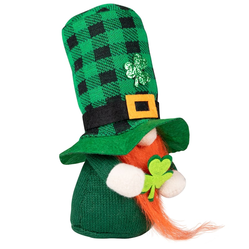 Plaid Gnome with Shamrocks St. Patrick's Day Decoration - 7"