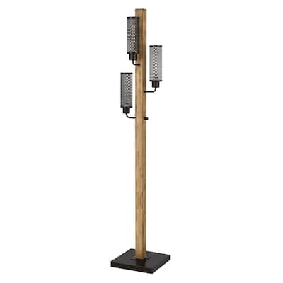 61" Brown Three Light Traditional Shaped Floor Lamp With Black Novelty Shade