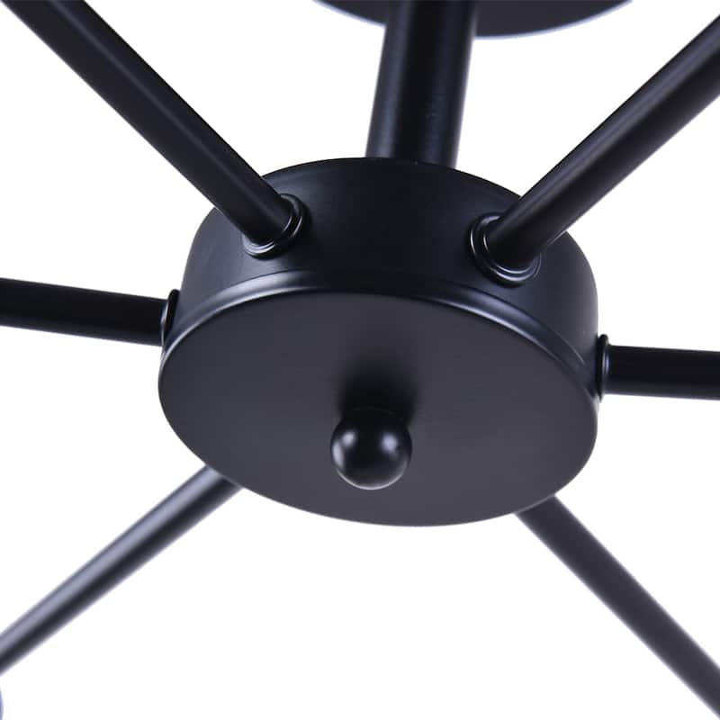 6-Light Modern Industrial Dimmable Sputnik Linear Cluster Semi-Flush Mount Light