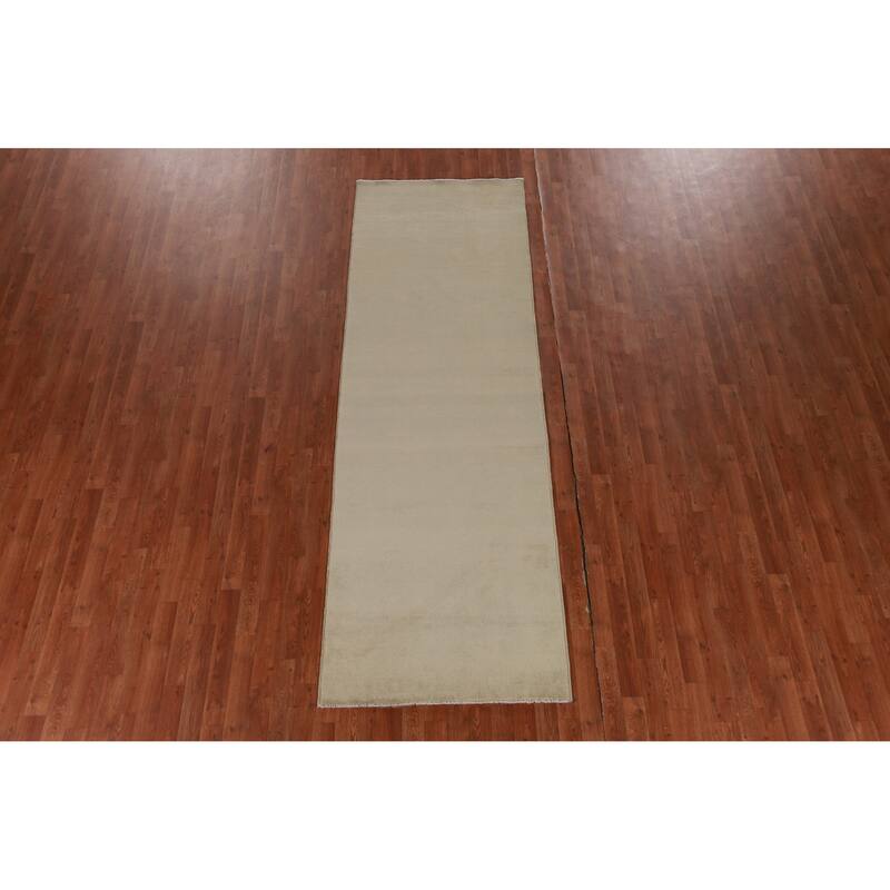 Hand Knotted Oriental 100% Wool Carpet Modern Solid Green Gabbeh Runner Rug - 10' 0'' X 3' 3''