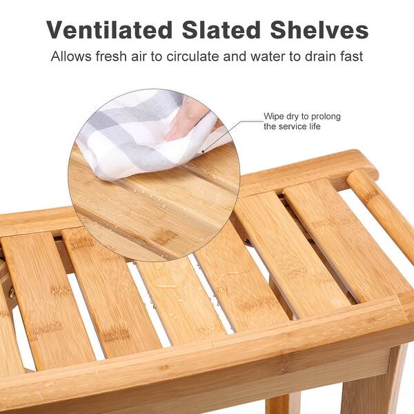 Langria Bamboo Shower Bench With Storage Shelf Rubber Feet Hanging Rods Bathroom Furniture Overstock 30686706