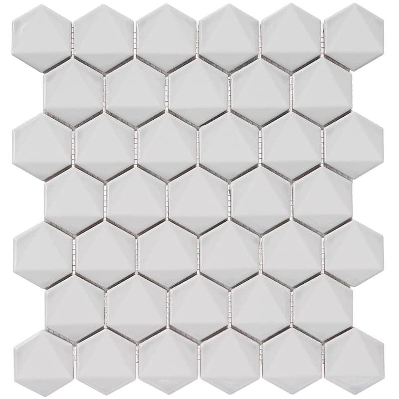 3D Hexagon 2" x 2" Glossy Porcelain Mosaic Tile - 5 sheets (4.90 sf) - Grey