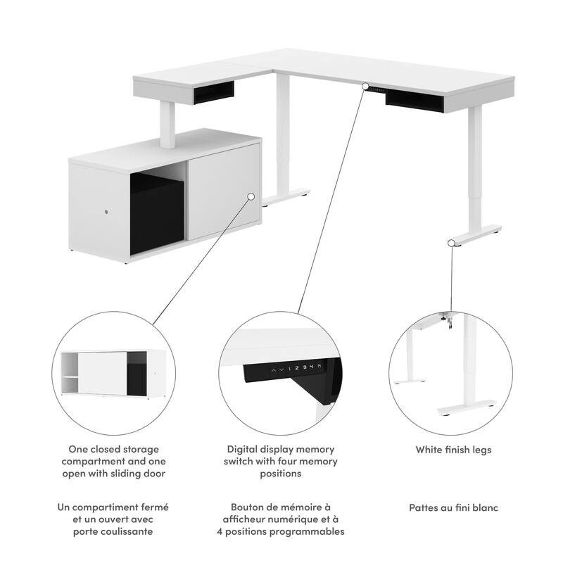 Bestar Pro-Vega 81W L-Shaped Standing Desk with Credenza