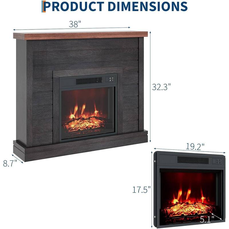 38" Freestanding Electric Fireplace for Bedroom Living Room