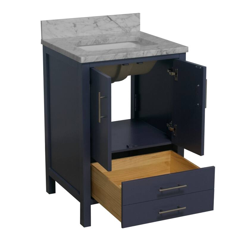 KitchenBathCollection California 24" Bathroom Vanity with Carrara Marble Top