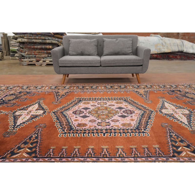 Hand Knotted Oriental 100% Wool Carpet Traditional Geometric Oranges & Rust Viss Area Rug - 11' 10'' X 8' 4''