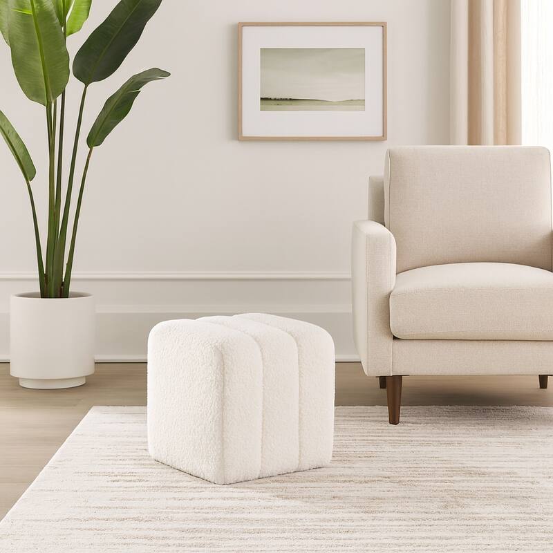 Modern Ottoman with Channel-Tufted Design - Upholstered Accent Cube