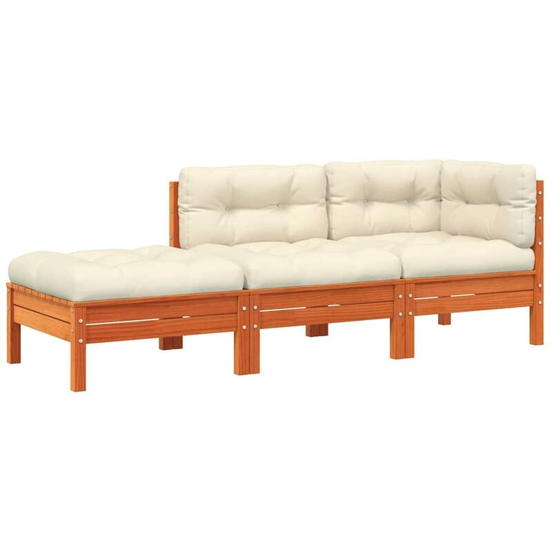 vidaXL Garden Sofa Wax Brown, Cream Solid Pine Wood Large 2-Seater - 74.4" x 24.8" x 24.6" (W x D x H)