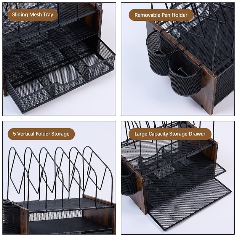 Desktop Organizer Desk Accessories With File Letter Holder And Drawer