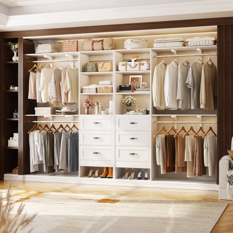 96'' Adjustable Closet Organizer with Drawers, Closet System with Hanging Rods and Storage Shelves