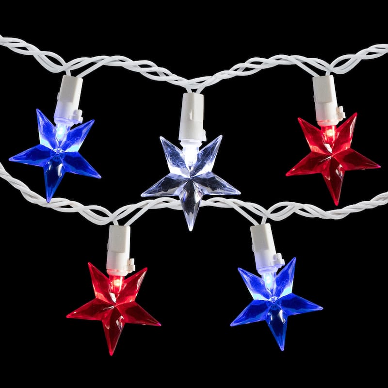 30 Patriotic Red, White and Blue LED Star String Lights - 7ft White Wire - N/A