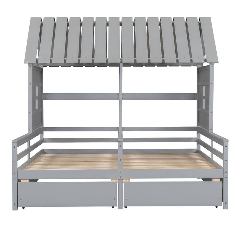 Twin Size House Platform Beds with Two Drawers