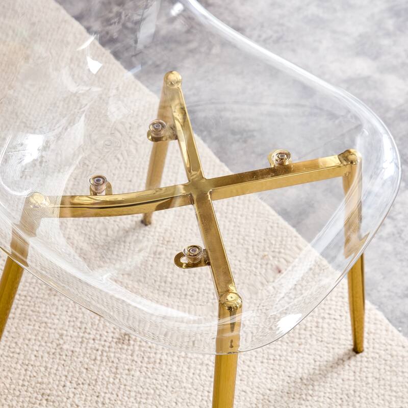 Roomfitters Transparent Plastic Dining Chairs with Silver Metal Legs, Armless Crystal Style Makeup or Office Set of 6