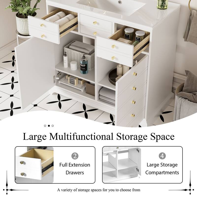 GDFStudio - Bretton Modern Freestanding Bathroom Vanity with Ceramic Sink with 2 Drawers & Soft Closing Doors - 36'W