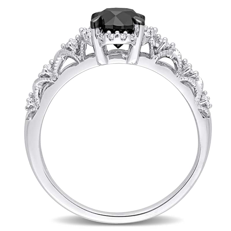 Miadora 3/4ct TDW Black and White Diamond Vintage Halo Infinity Engagement Ring in 14k White Gold