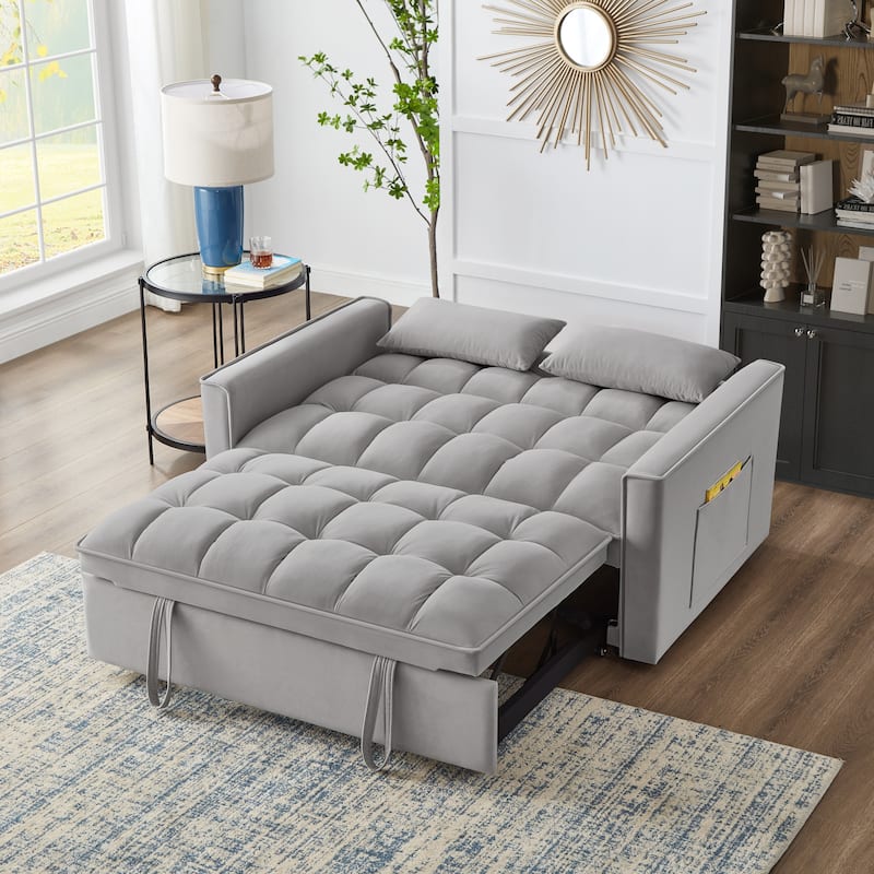 Gray Velvet 4-in-1 Pull-Out Loveseat Sofa Bed