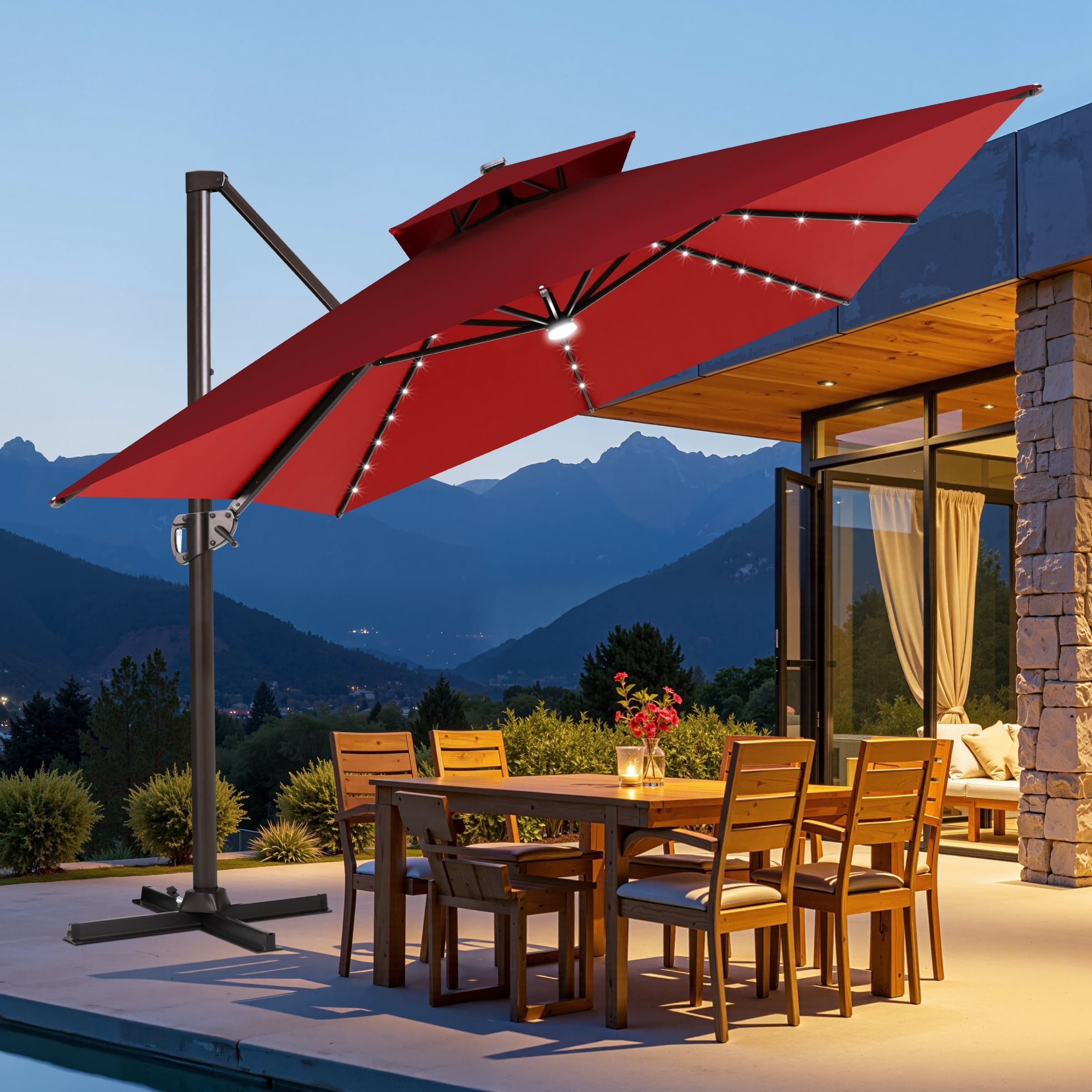 10 ft patio umbrella red WestinTrends Outdoor Solar LED Cantilever and everyday wear Pellebant Outdoor 10 FT Square